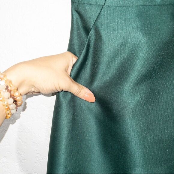 NWT Alfred Sung Hunter Green Strapless Notch Neck Satin Gown Size 0 - Picture 4 of 9